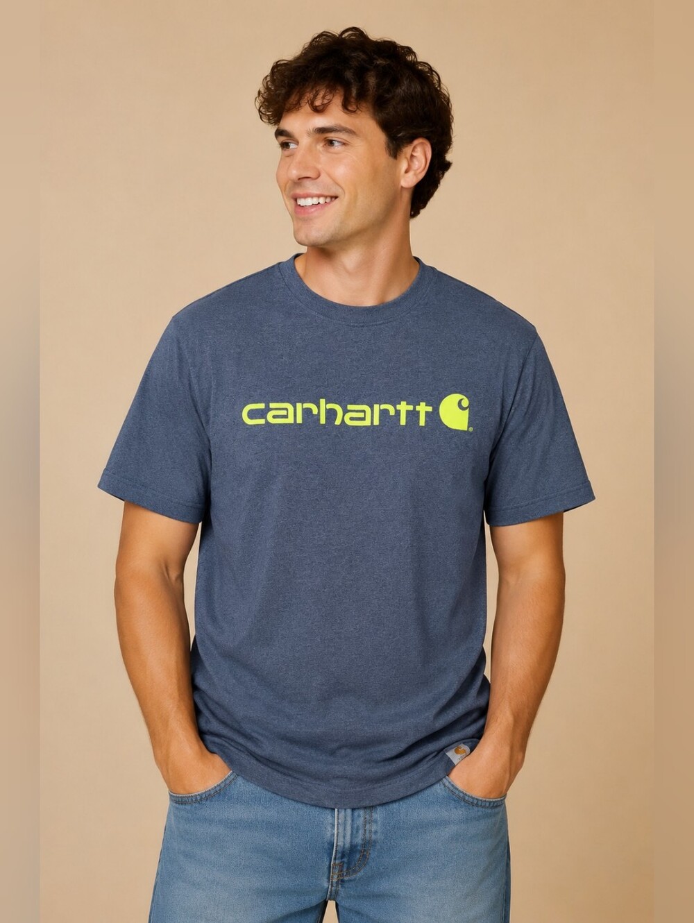 Carhartt Short Sleeve Logo Tee in Heather Navy